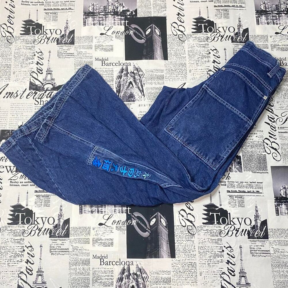 Breakdown 90s y2k phat pants raver Women's ultra wide leg jeans embroidered